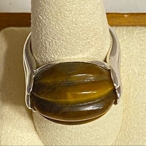 925 ATI Sterling Carved Tigers Eye Ring Size 8
